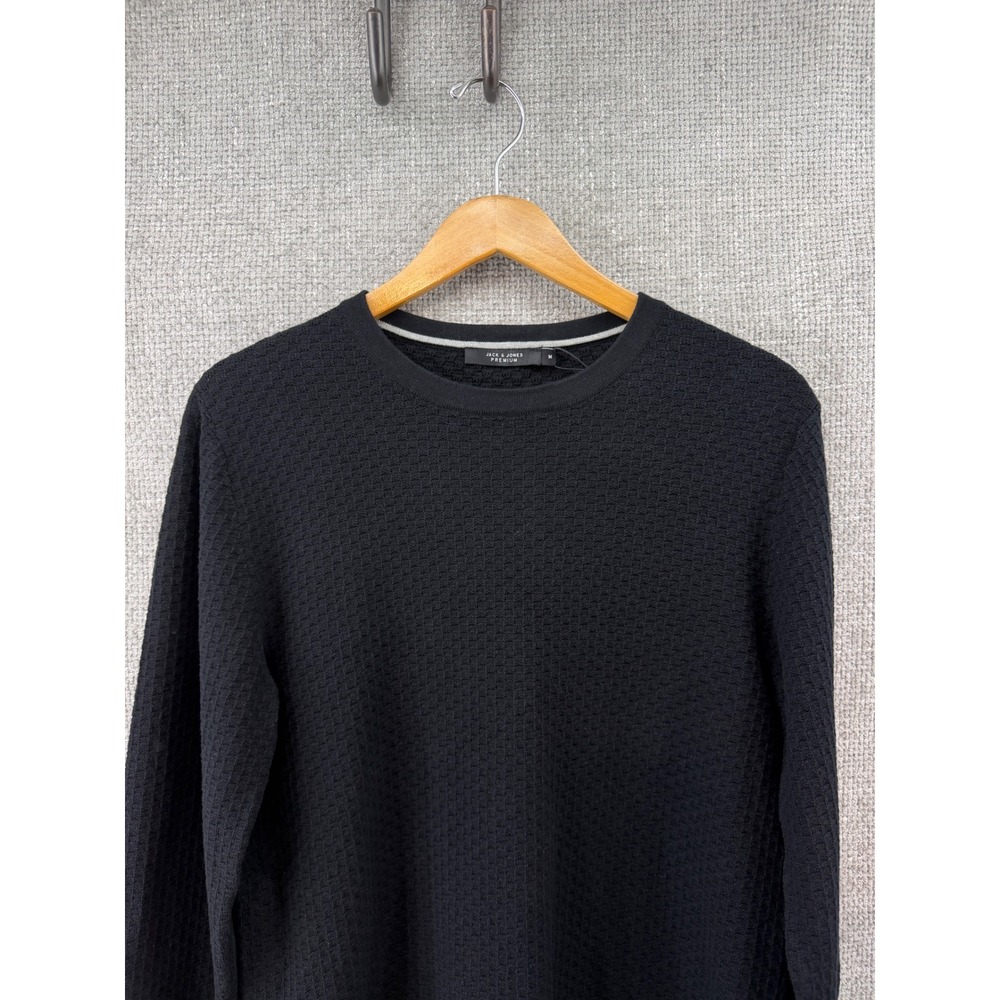Jack & Jones Premium Mens Med Black Knit Textured Crew Neck Sweater Preppy New